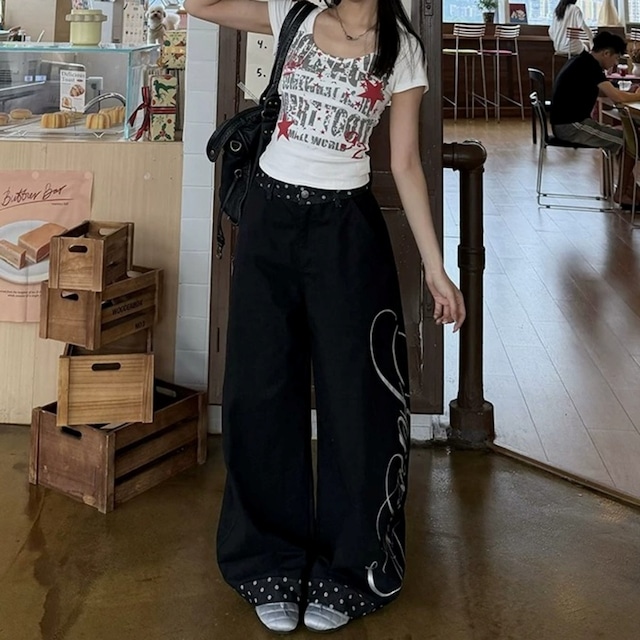 ポルカドットコンビサイドロゴルーズフォルムパンツ 1col R02456