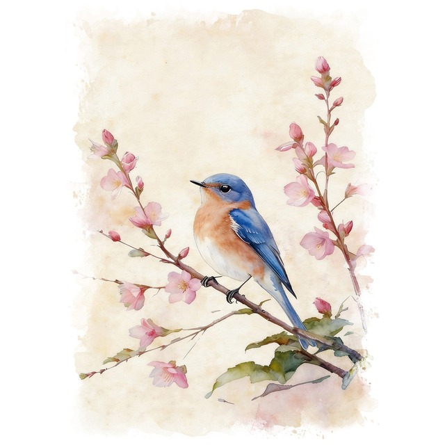 絵画 動物 鳥 ルリツグミ インテリアアート額付き 水彩画・油絵風 WAT1117