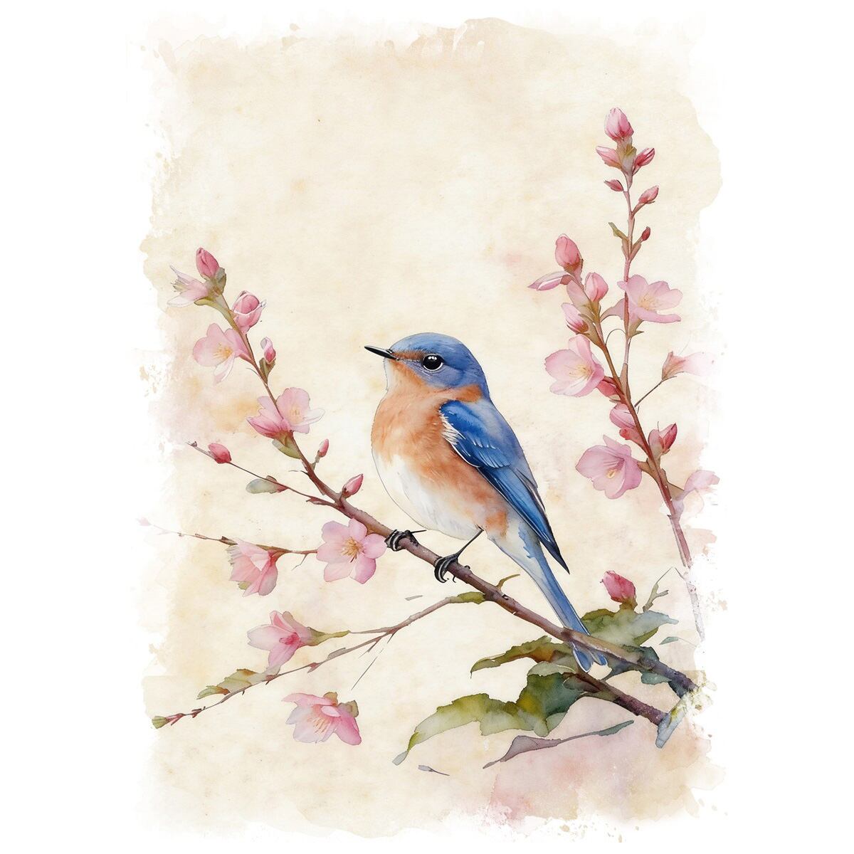 絵画 動物 鳥 ルリツグミ インテリアアート額付き 水彩画・油絵風 WAT1117