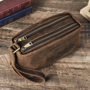 Double Zip Genuine Leather Clutch Bag / 本革 ダブルジップ レザー クラッチ バッグ
