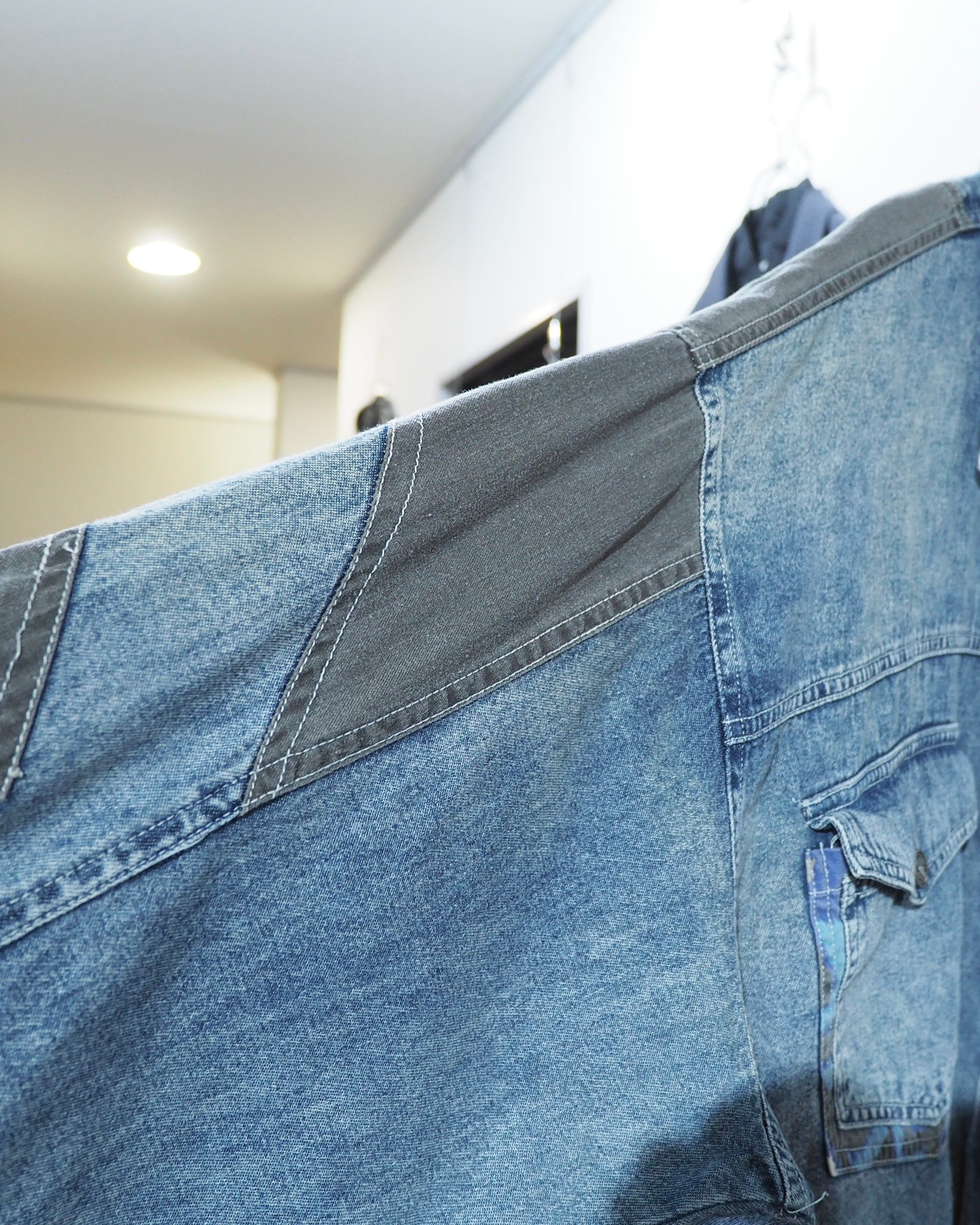 1990s Switching Panel × Camouflage pattern vintage loose Denim shirt