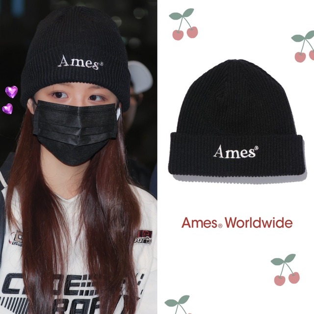 ★NMIXX ソリュン 着用！！【AMES-WORLDWIDE】COLORED LOGO BEANIE_BK