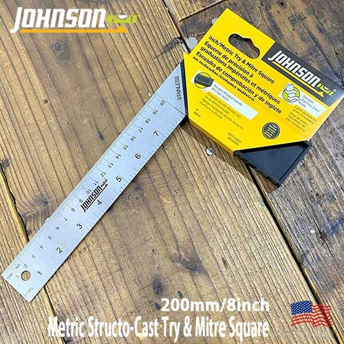 200mm 8inch Metric Try & Mitre Square 200mmL型キャストスケール 曲尺 JOHNSON LEVEL ジョンソン アメリカ DIY 建設現場 大工