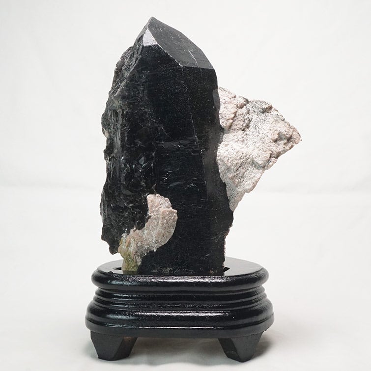1.4Kg モリオン 黒水晶 原石 山東省産 台座付属 181-2411
