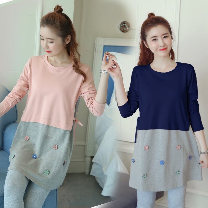 【新作】【送料無料】 マタニティウェア2020秋冬新作ファッションステッチネイルフラワードレス オータム 秋物 ウィンター 冬物 フラワーデザイン expec287609850496