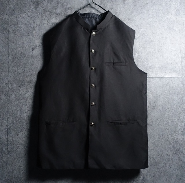 Black Design Button Design Mao Collar Vest