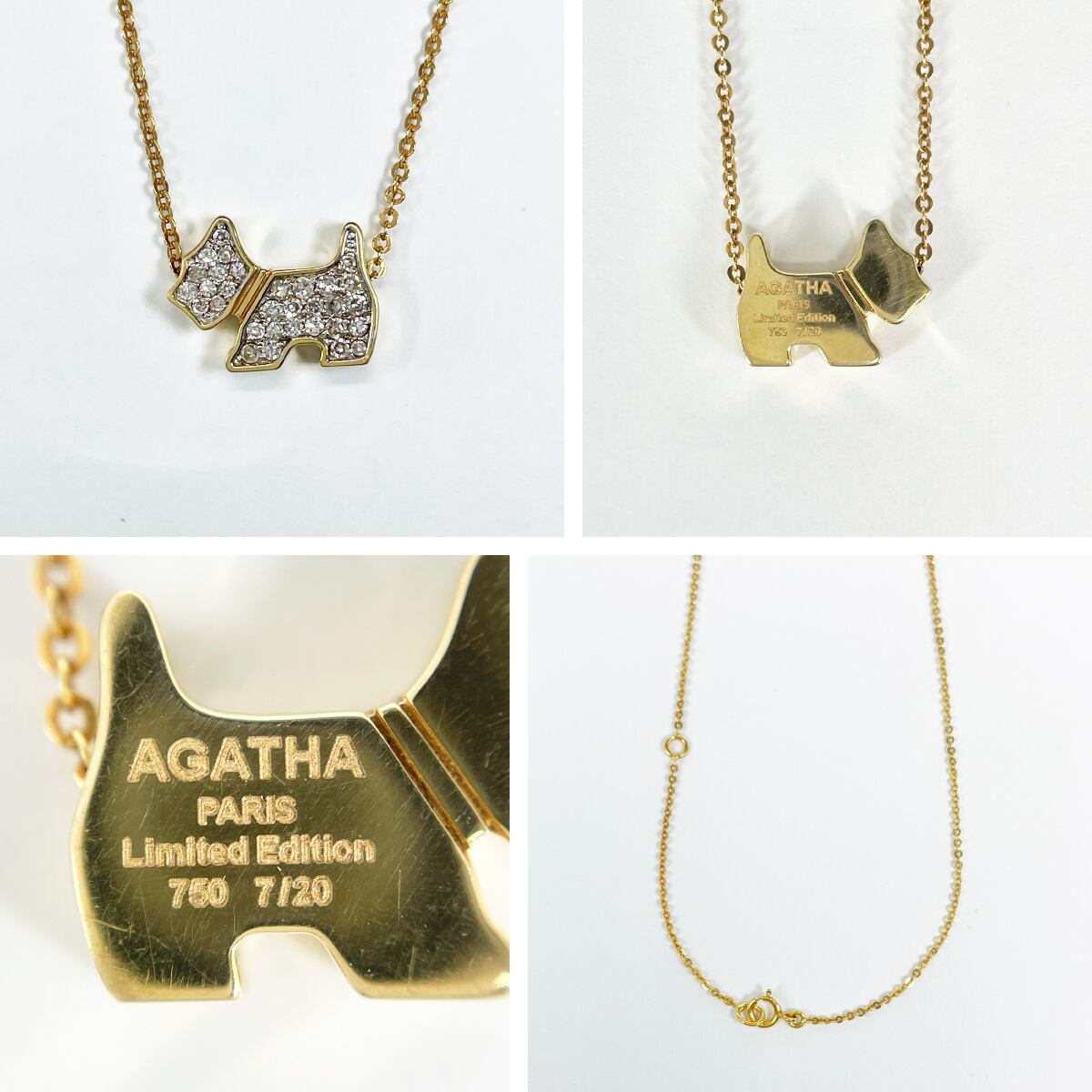 AGATHA PARIS 】K18 天然ダイヤモンド 犬モチーフ ネックレス 