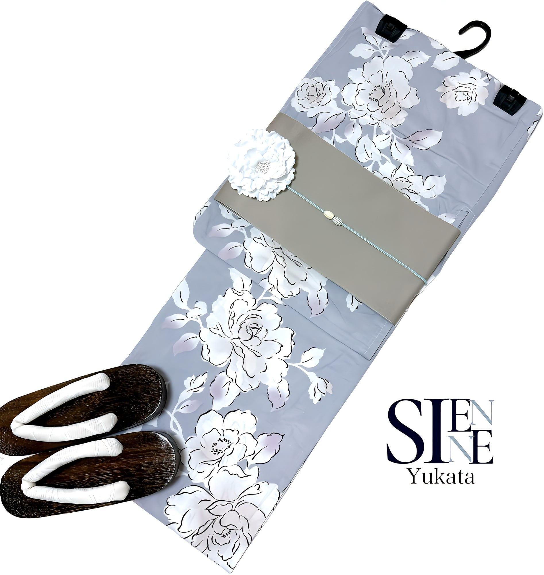 浴衣ジェンヌ 浴衣5点セット パープルグレー 綿 ゆかた 半幅帯 浴衣  