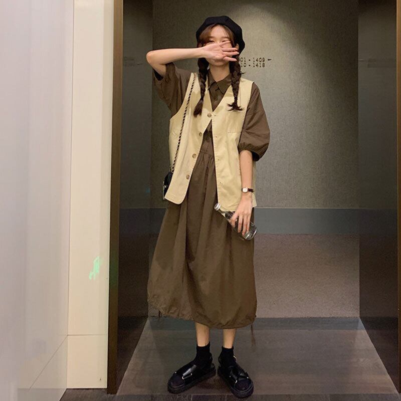 スカート サマーカラースリーブギャザーシャツ スタイルドレス 夏物 萌量不足1969711200