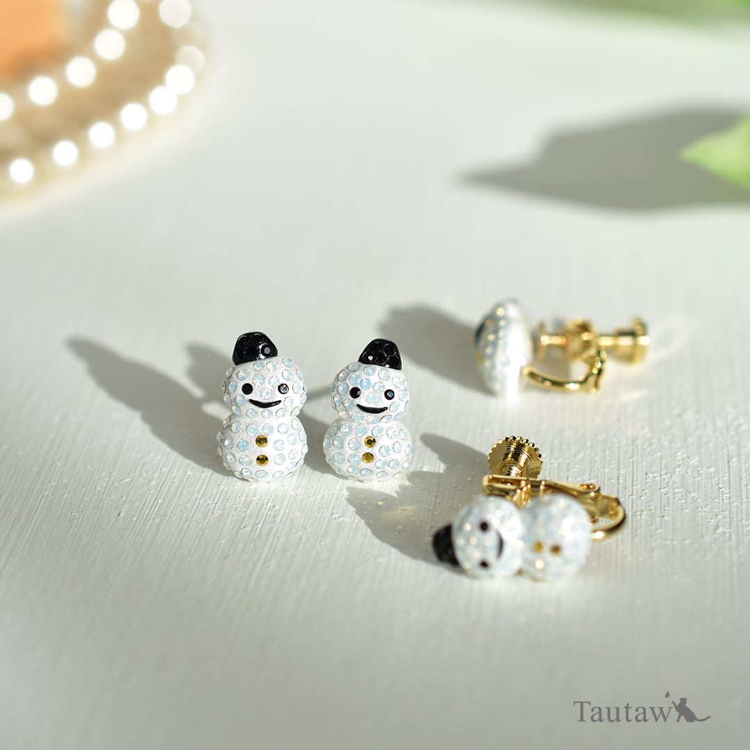 黒い帽子の雪だるま】ピアス・イヤリング｜プレシオサ使用 受注生産