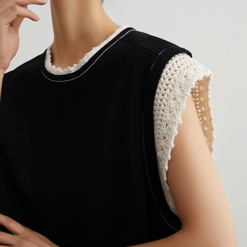 crochet bi-color sleeveless mini dress 10774