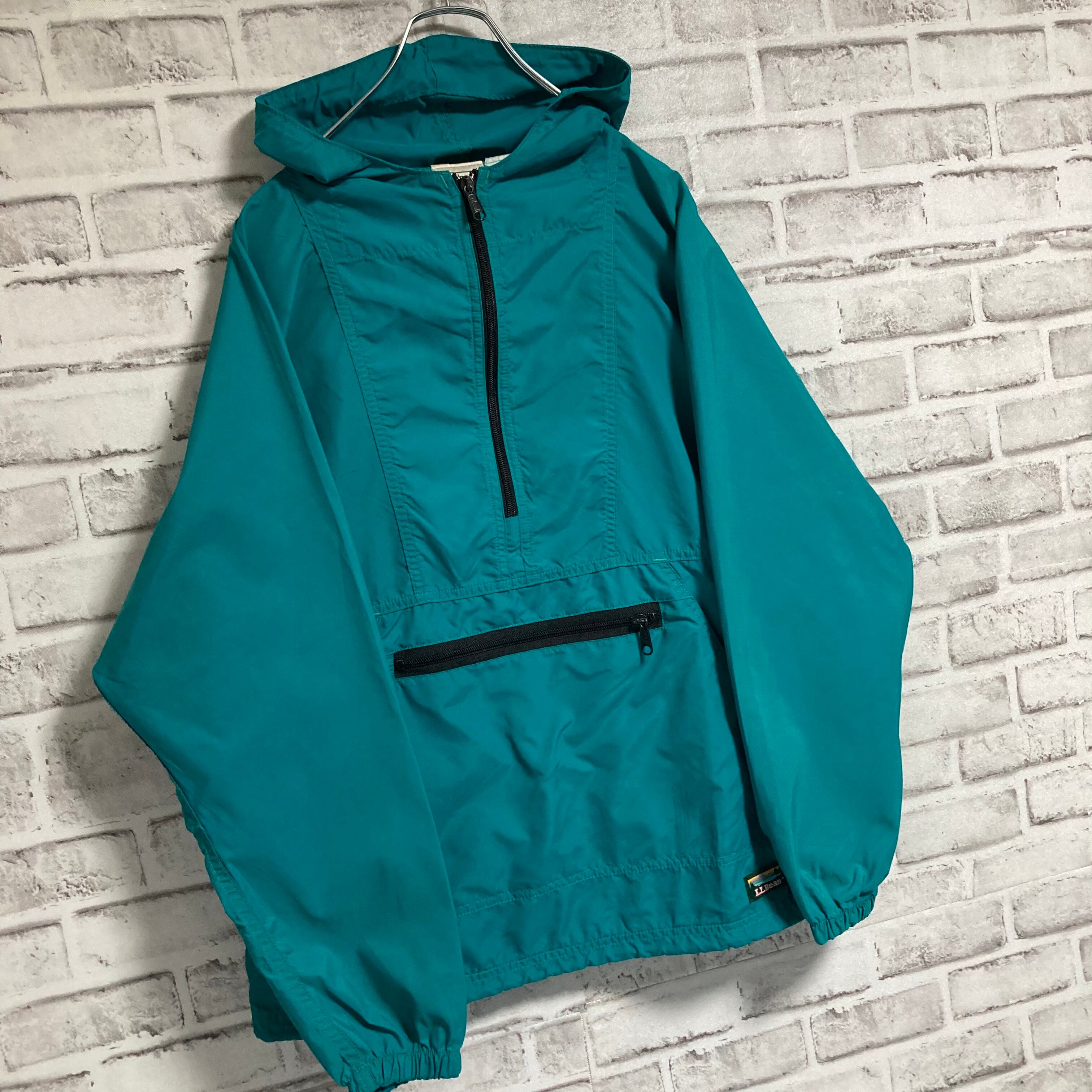 【L.L.Bean】Anorak Parka M-L相当 エルエルビーン アノラックパーカー ナイロンジャケット マウンテンパーカー マウパ  ワッペンロゴ ワンポイントロゴ ターコイズ グリーン アメリカ USA 古着