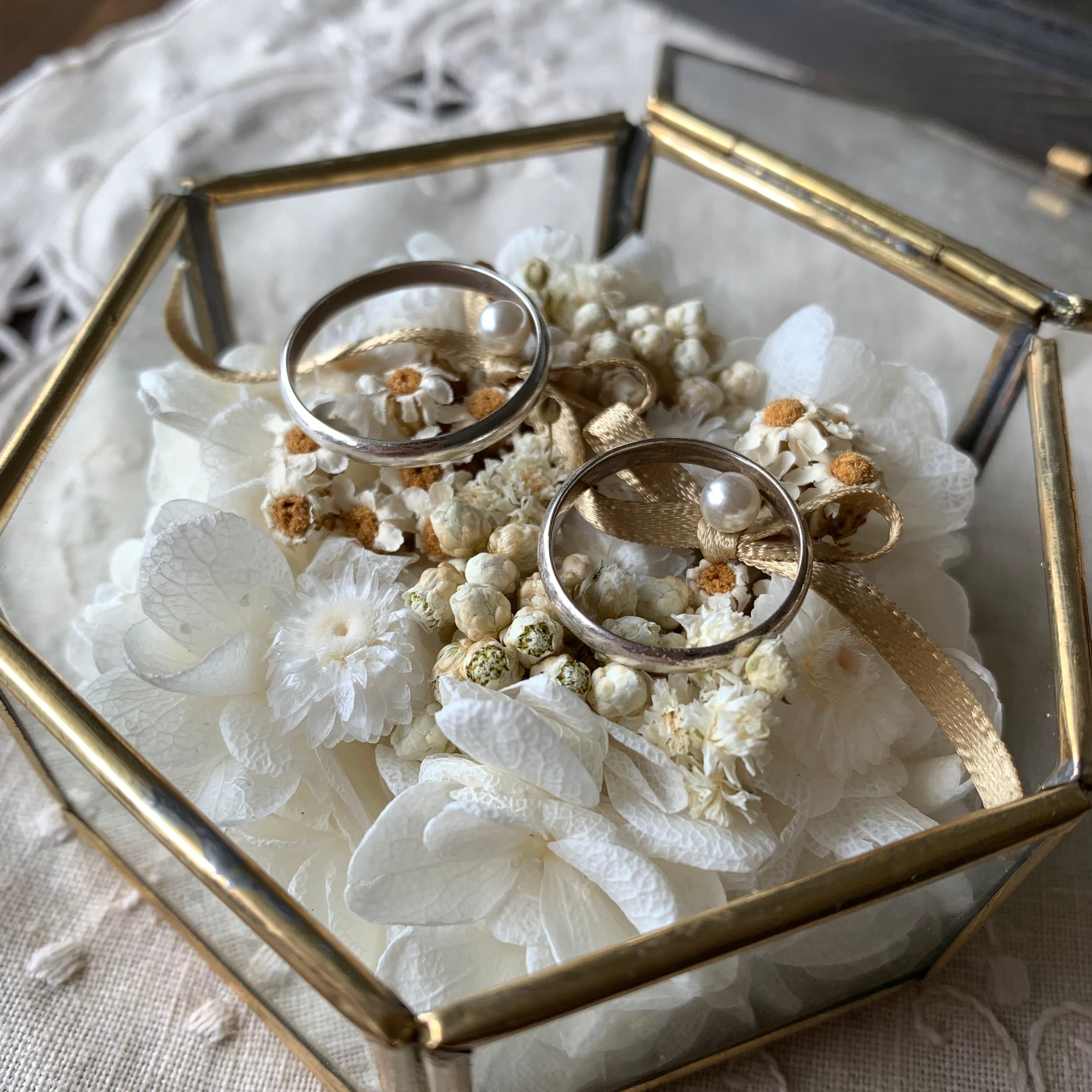 ガラスケースリングピロー＊ホワイト☆手作りキット☆ | ombres douces