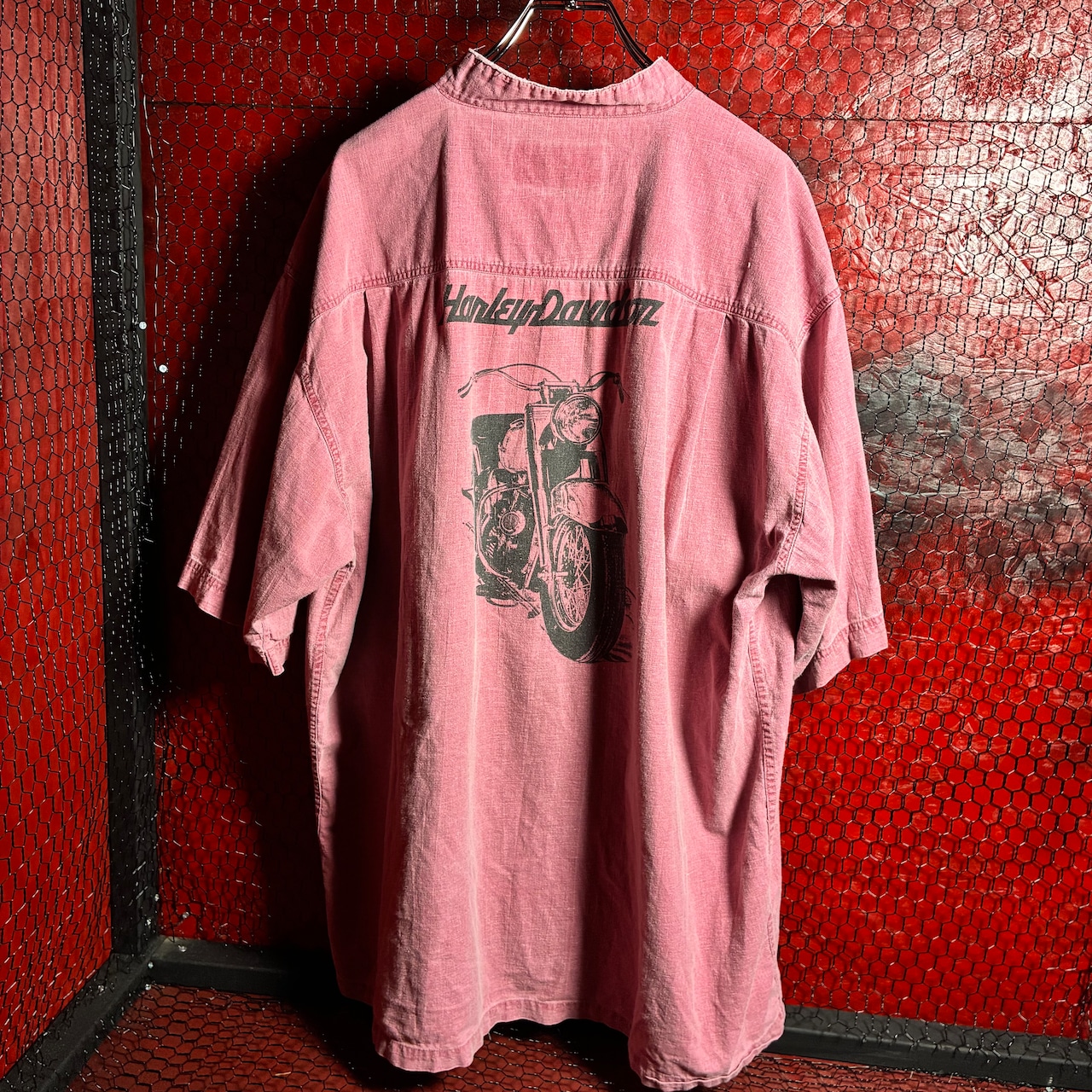 90s Harley-Davidson スタンドカラー コットンシャツ バックプリント ハーレー