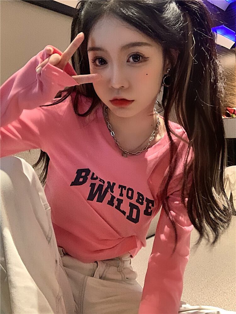 Tシャツ シャツ オータム薄手ショートスタイル ロング ピンク 大人ガーリー スウィート キュート カジュアル 秋物 モンロー87188619351