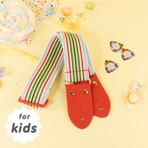 【キッズ】カラフルストライプギターストラップ①　レッド｜【KIDS】Colorful Stripe Guitar Strap ① - Red