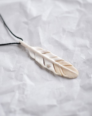 Hand Carved Antler Pendant (L) Crinoid Fossil  |  002