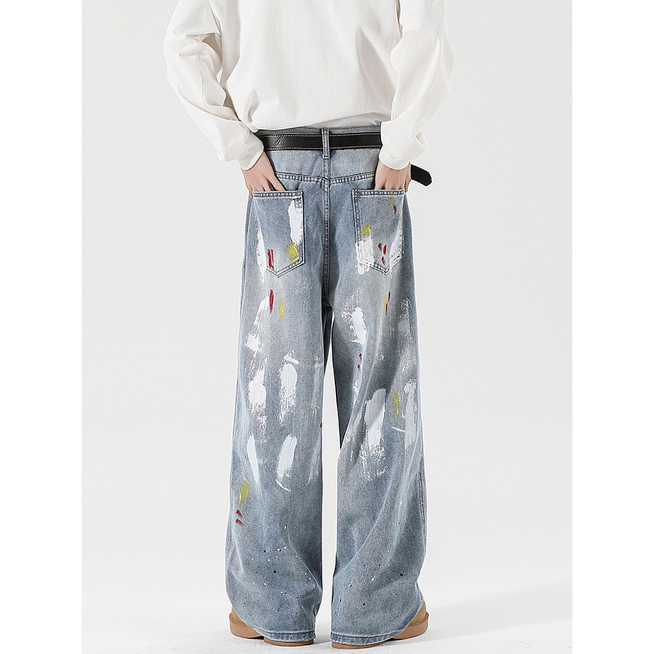 ストリート ウォッシュ加工 ペイントデニムパンツ P272