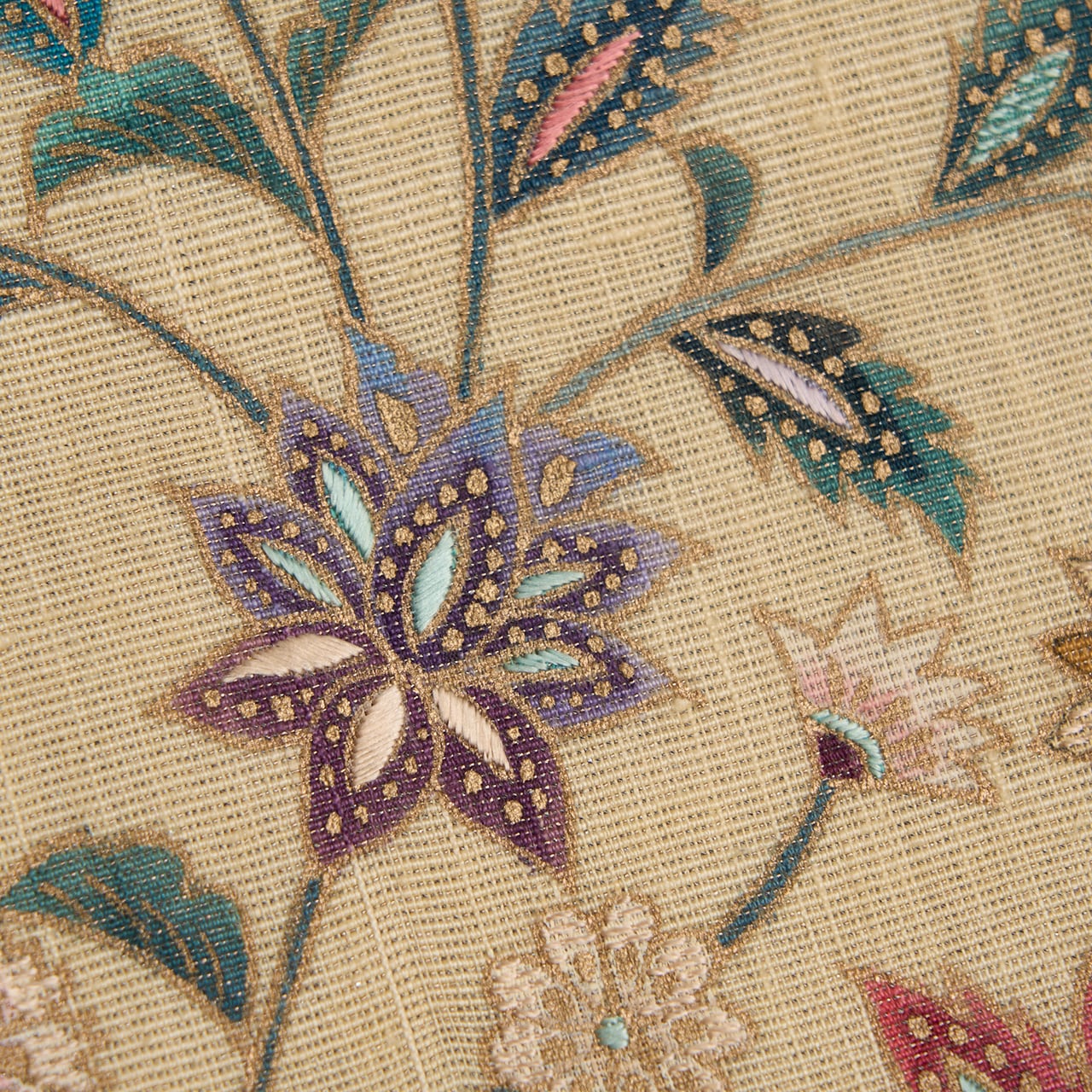 唐花模様 金更紗に手刺繍 袋帯 【中古】 | かわの屋