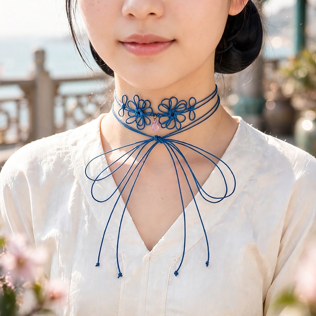 飾り結びチョーカー「冴エ、眩ユ」【軽量】浴衣・着物・フォーマル華やぐ二重巻。