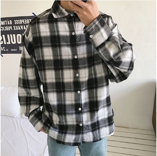 全2色 タータンチェック シャツ トップス メンズ 韓国 カジュアル