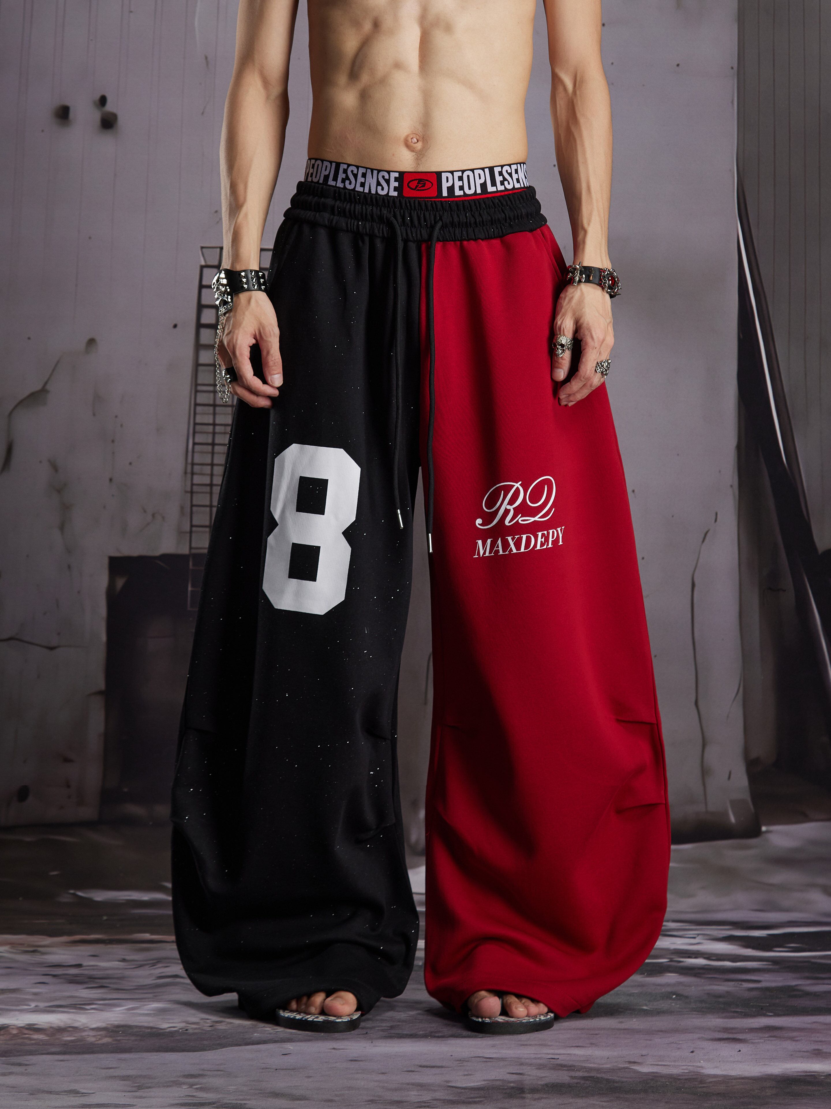 【CODONA SELECT】アシンメトリーバイカラー × 裾ジップ ワイドバギースウェットパンツ
