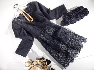 ★9号☆銀糸刺繍オーガンジースカートワンピース(OPN6077)