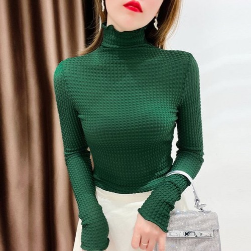 タートルネック トップス レディース カラバリ4色 アプリコット ホワイト ブラック グリーン ハイネック おしゃれ 長袖 スリム 春 秋冬 新作 オフィススタイル サイズ3展開 S M L