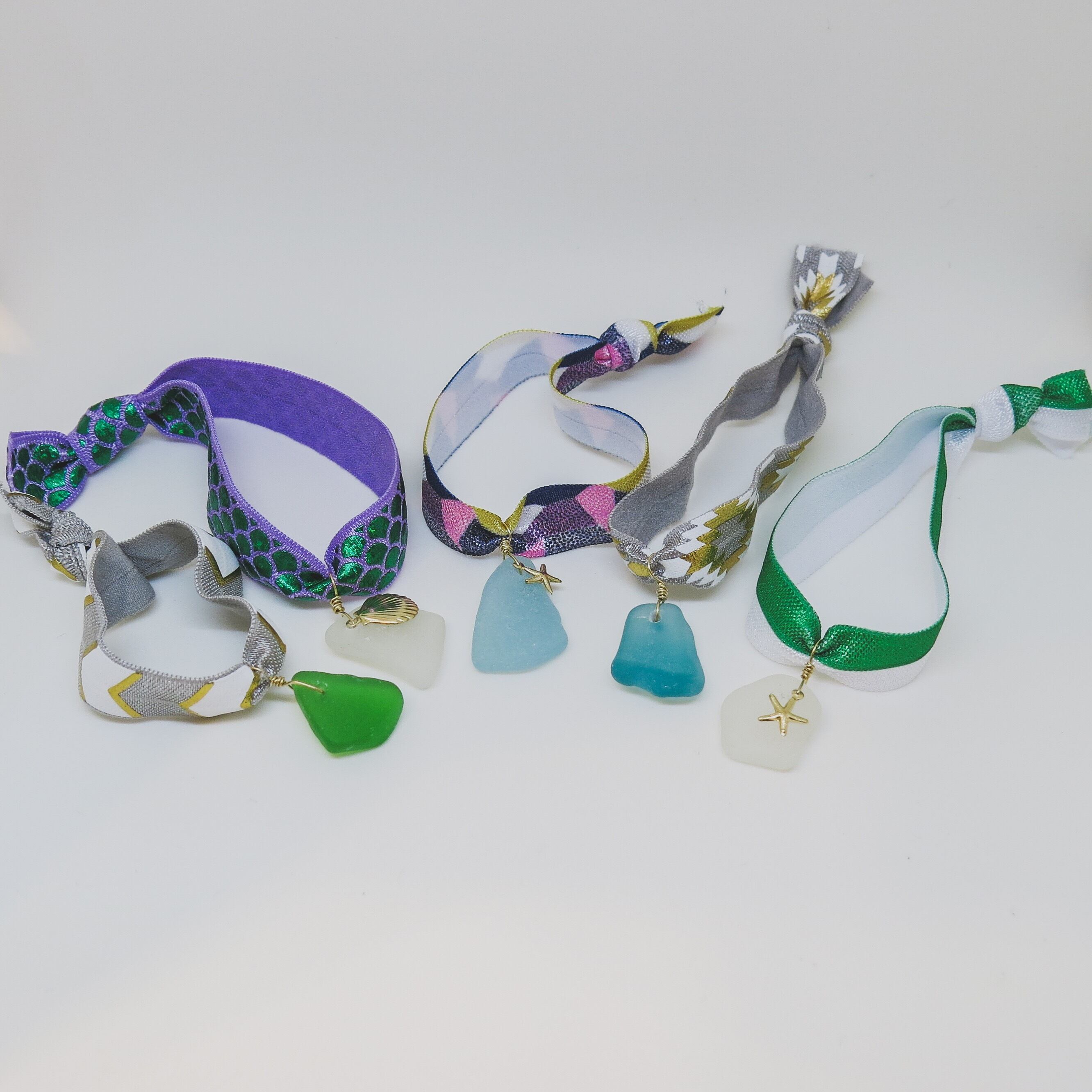 シーグラスのヘアタイブレスレット(チャームなし)