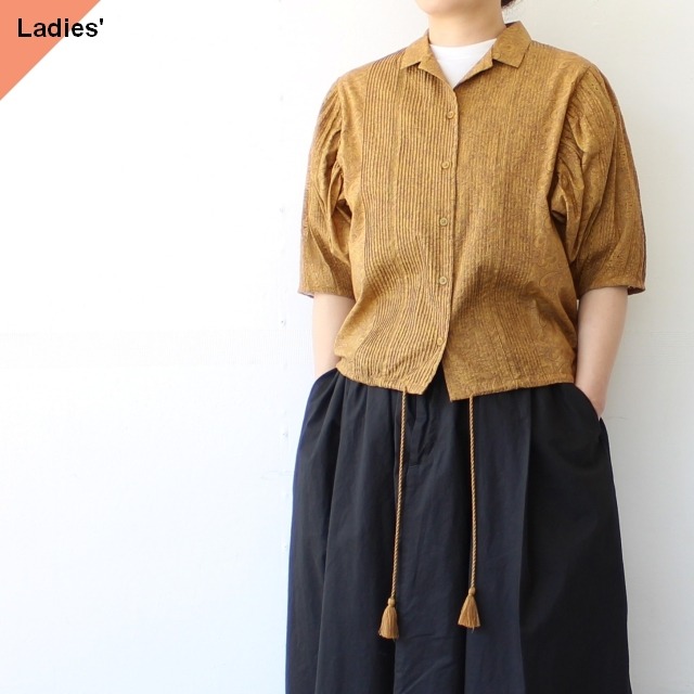 IKITSUKE アンティークレースシャツ5/S　Antique lace puff sleeve shirt　（Camel）