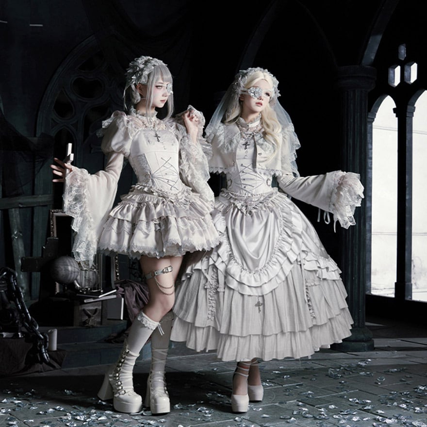 【かりん】ホワイトゴスロリドレス　Mサイズ ゴスロリ 5点 セット ホワイトコルセット ミニスカート ヘッド