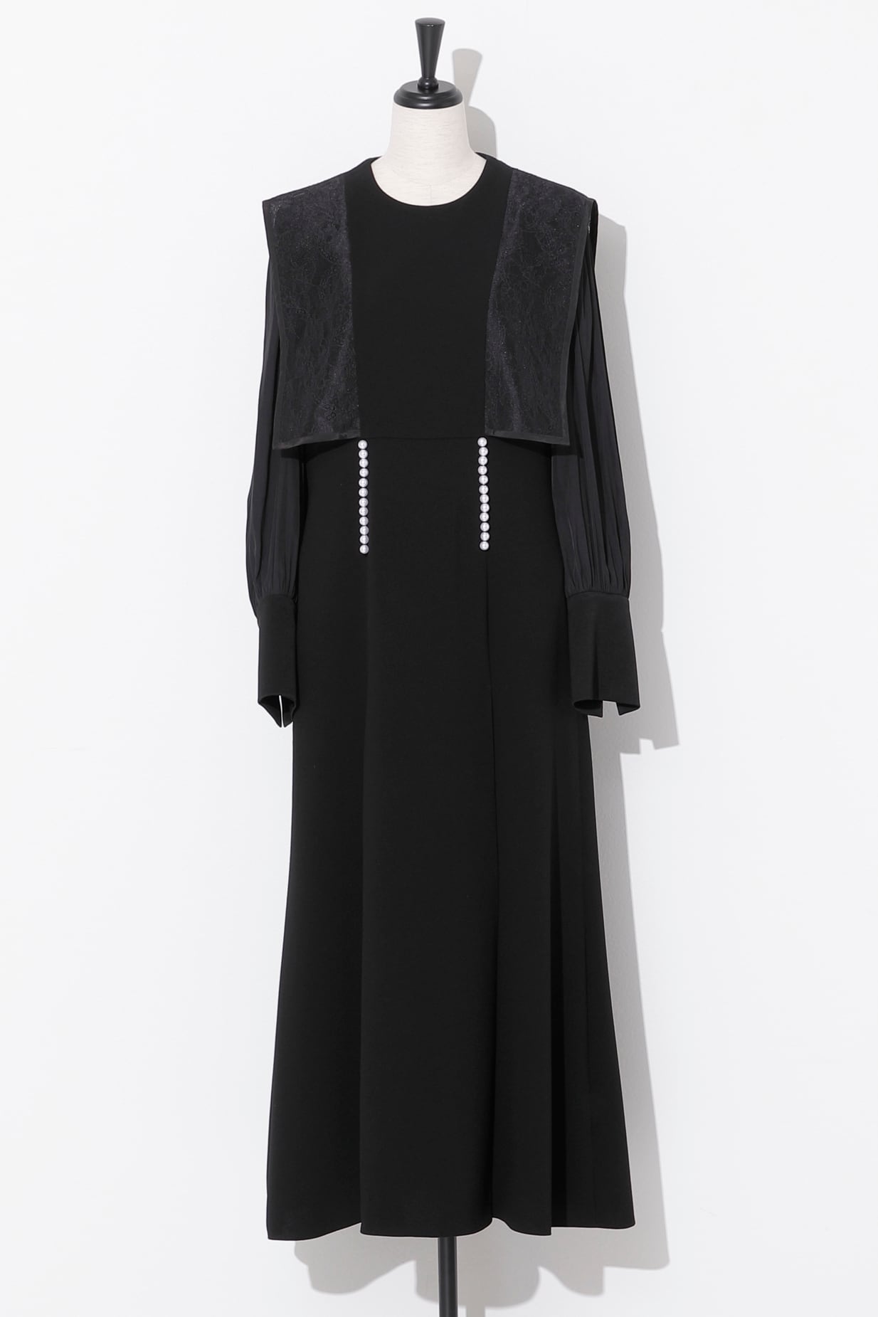 Pearl Lace BoxCollar Combi Dress BLACK