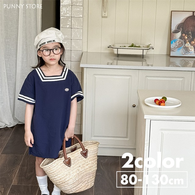 《取寄》マリンプレッピーワンピース （全２色） ADBB 2024夏 韓国子供服 ワンピ マリン セーラー 女の子
