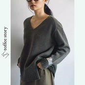 【3color】Vネックルーズピュアウールセーター W0142