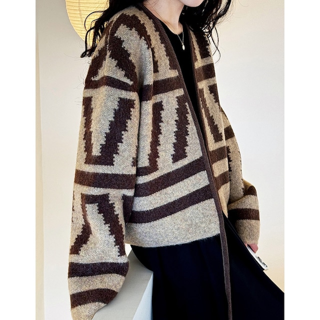 geometric pattern knit cardigan N30375