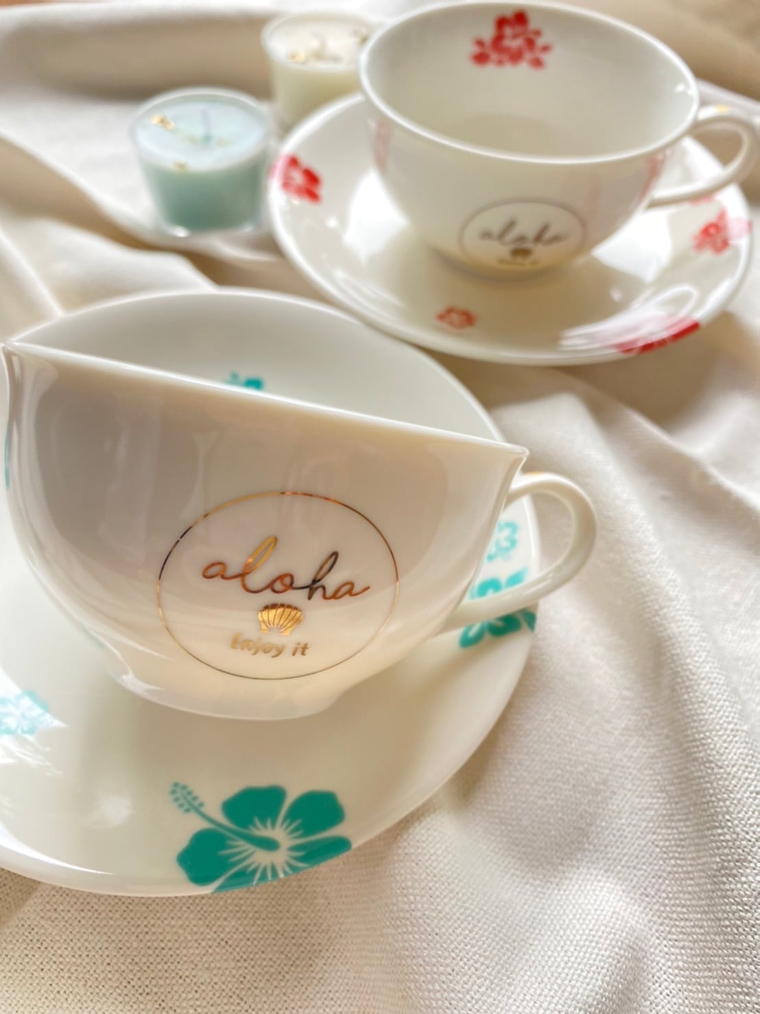 set割引】2枚セット ハワイアンハイビスカス （ポーセリンアート用