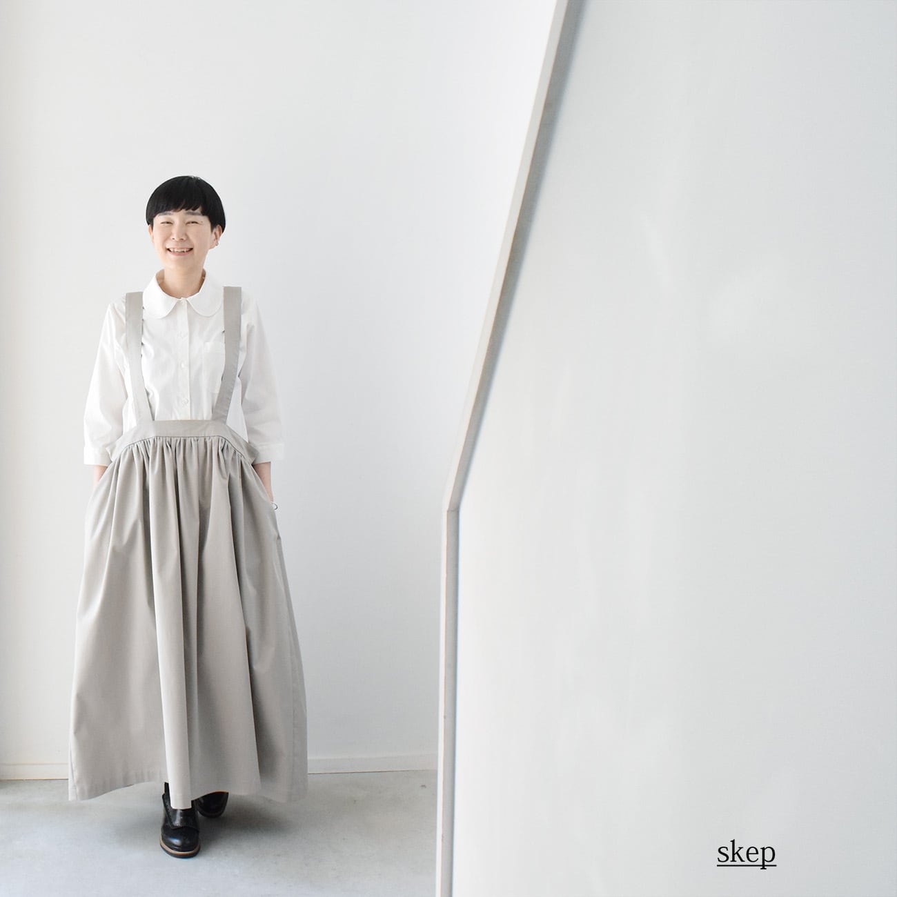 ギャザージャンパースカート：グレー［SK03JSGY］ | skep-online shop