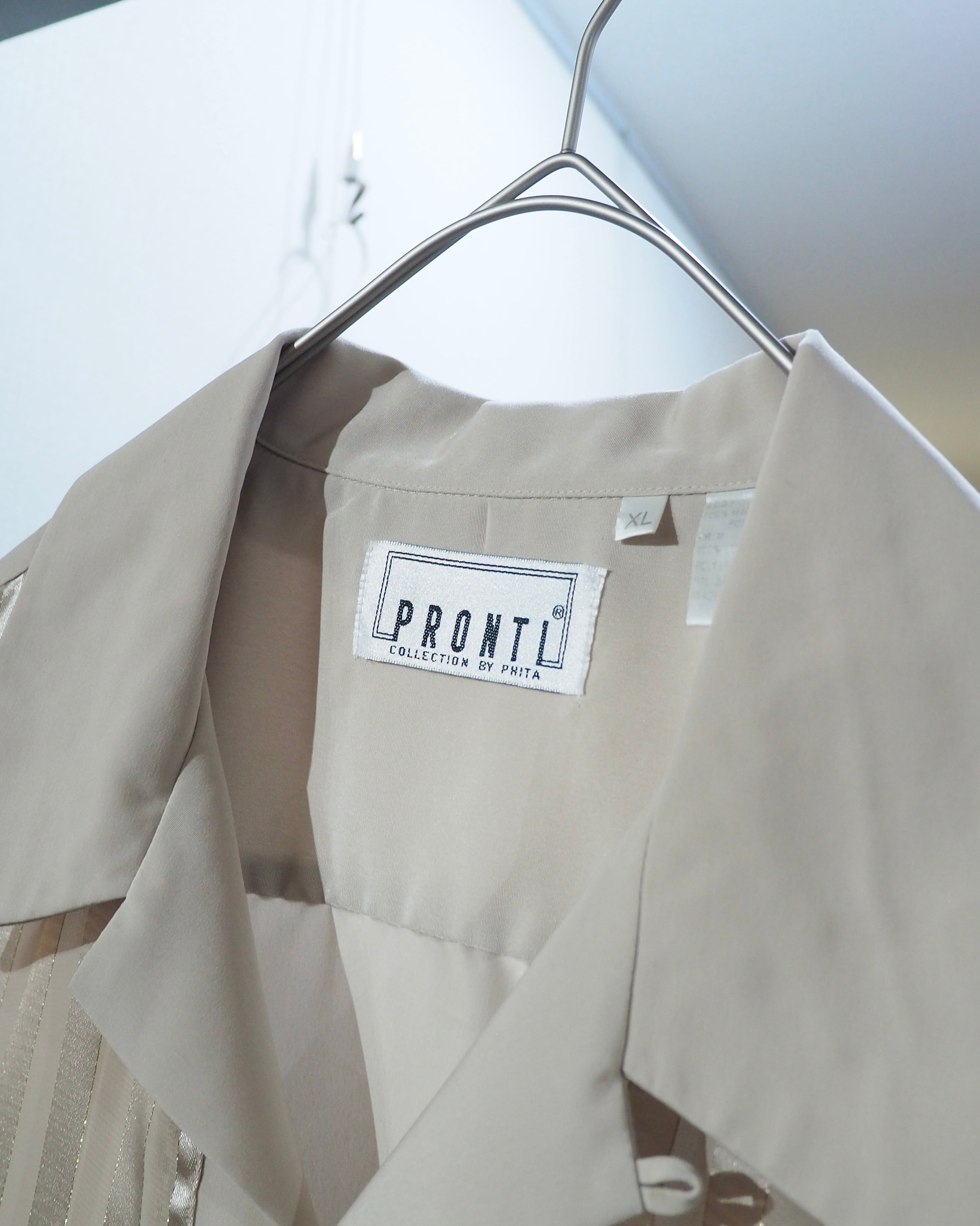 1990s " PRONTI " Sheer stripe Design vintage Drape loose Open collar Shirt