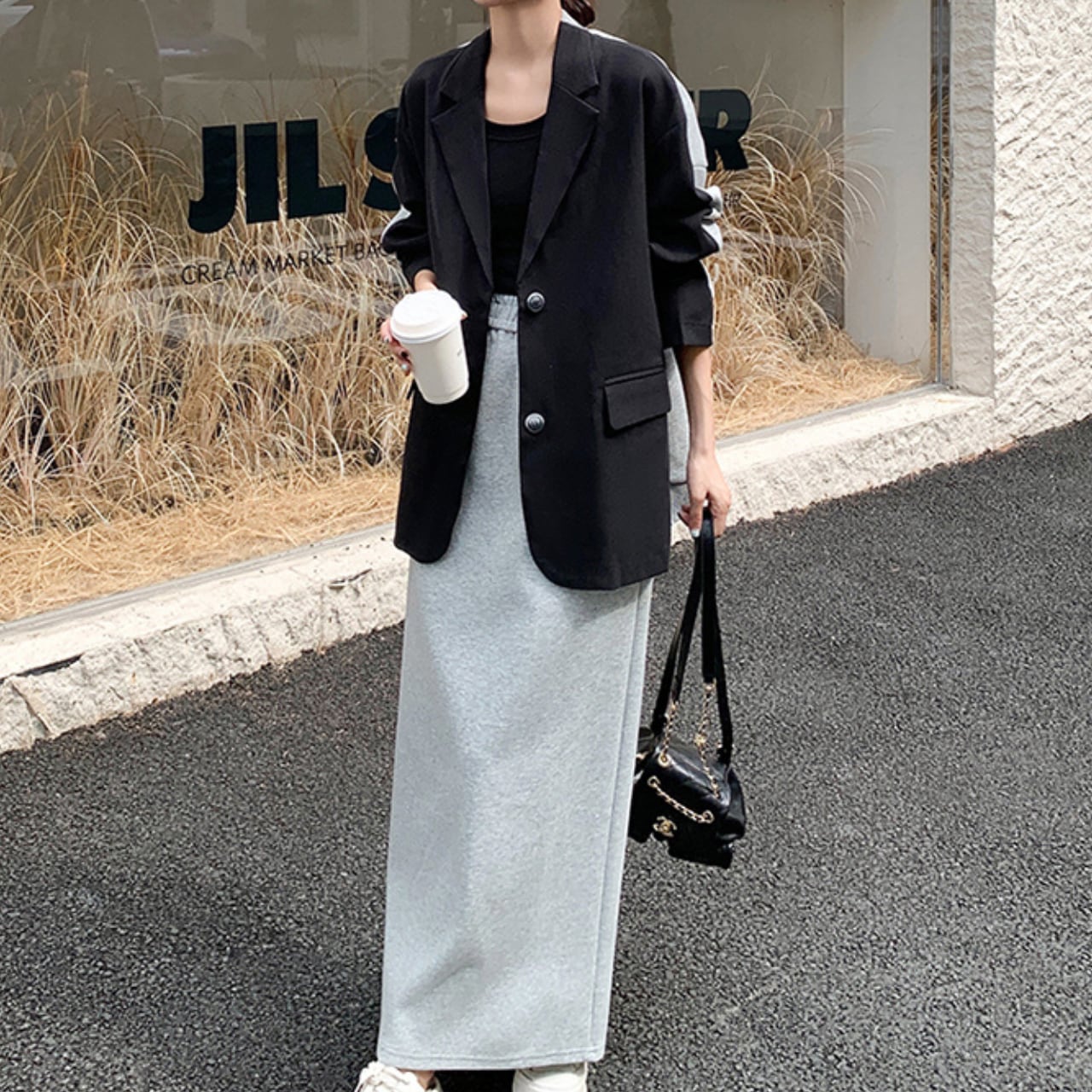 Two-tone patchwork jacket & skirt set S1676