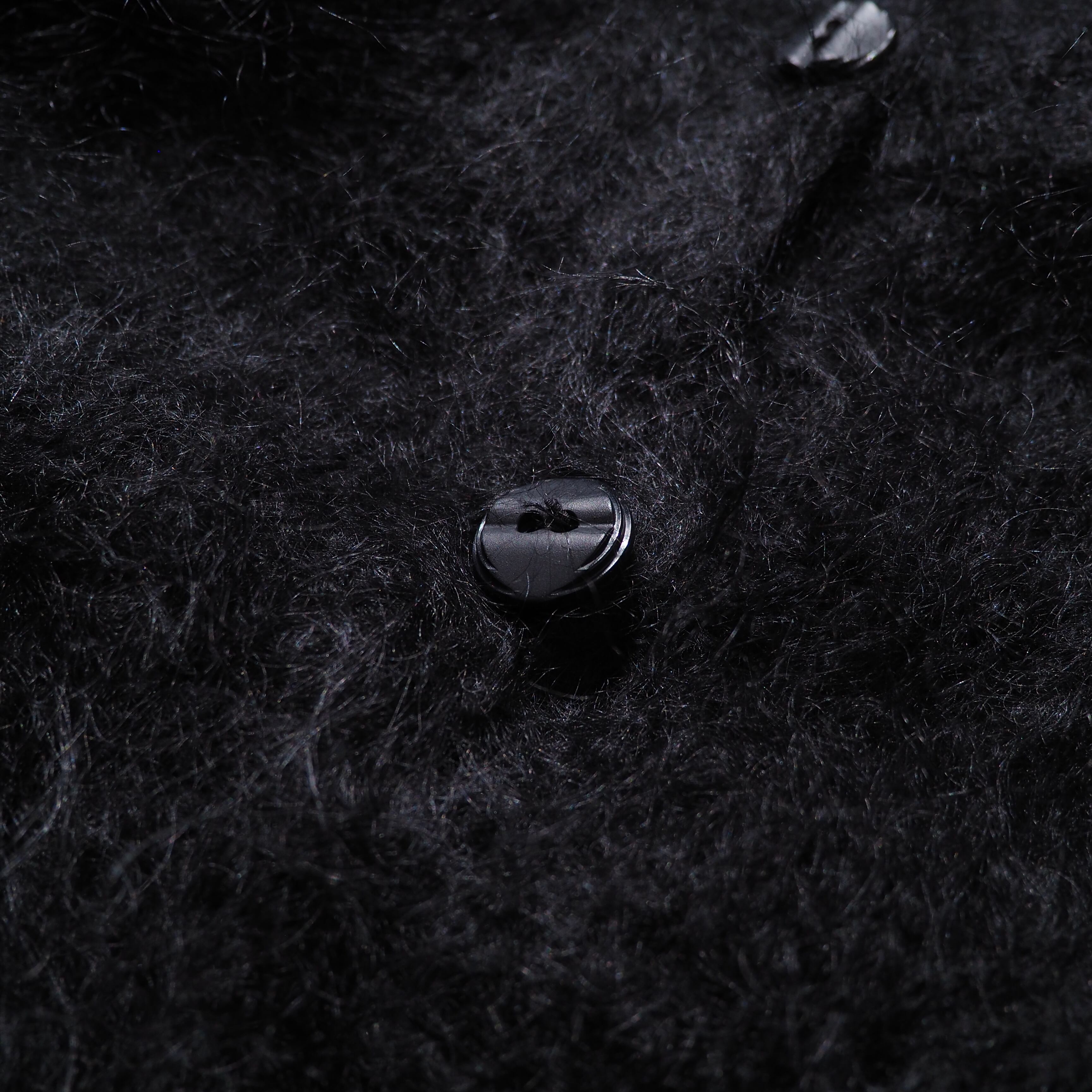 Black bewitching flower embroidery vintage mohair wool cardigan