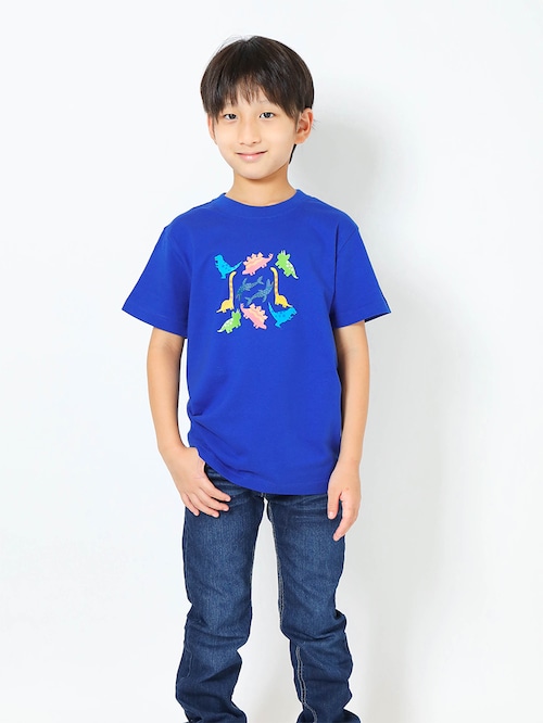 恐竜プリントＴシャツ（子供用・恐竜パラダイス）ロイヤルブルー【KT-MO】