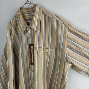 LANDHAUS　チロリアンシャツ　ストライプ　ドイツ古着　カーキ　XXL