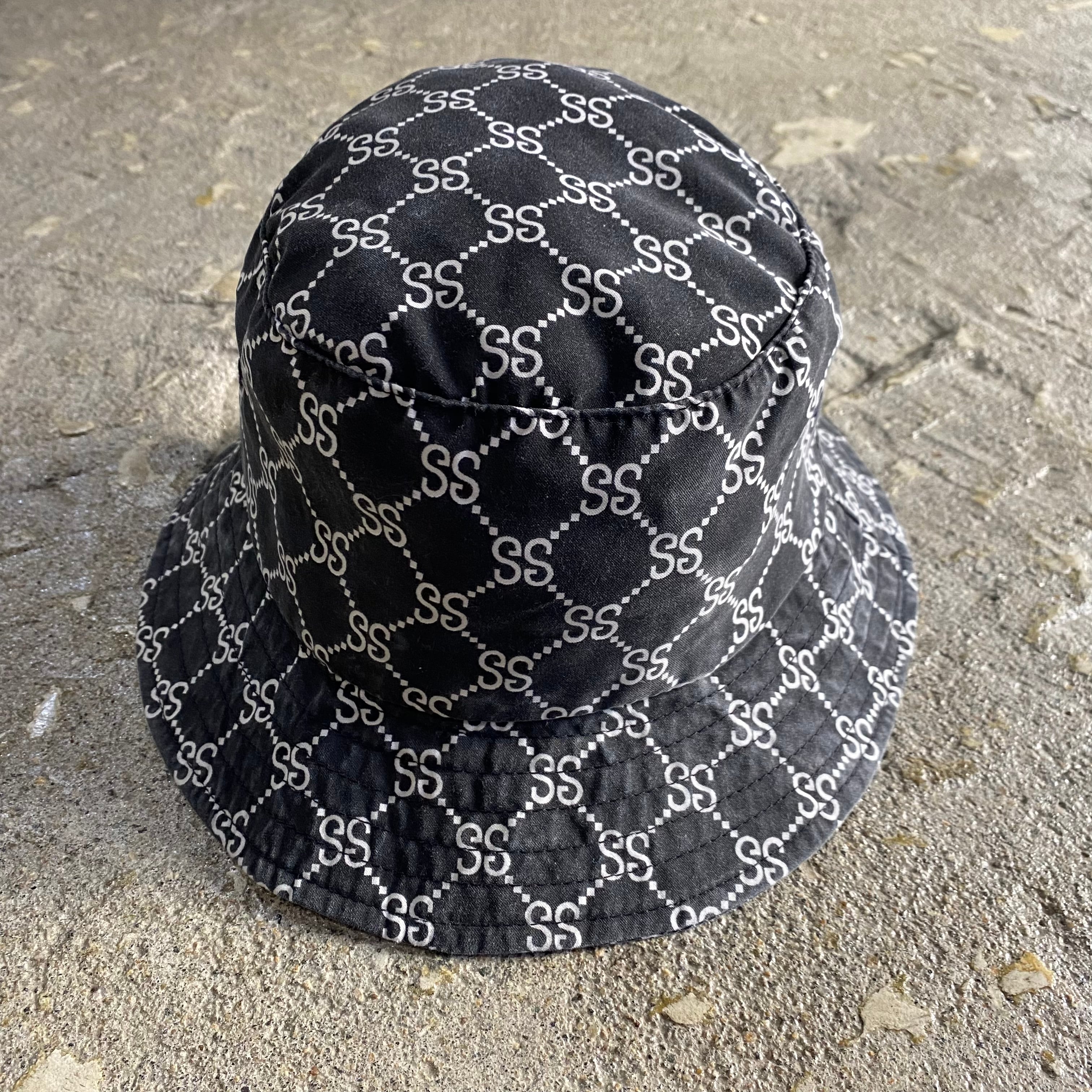 old STUSSY モノグラム バケットハット L/XL黒（90s STUSSY monogram 