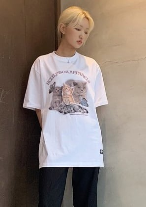 SCULPTOR Kitten Boxy Tee Tシャツ 2色 猫プリント 韓国ブランド | め