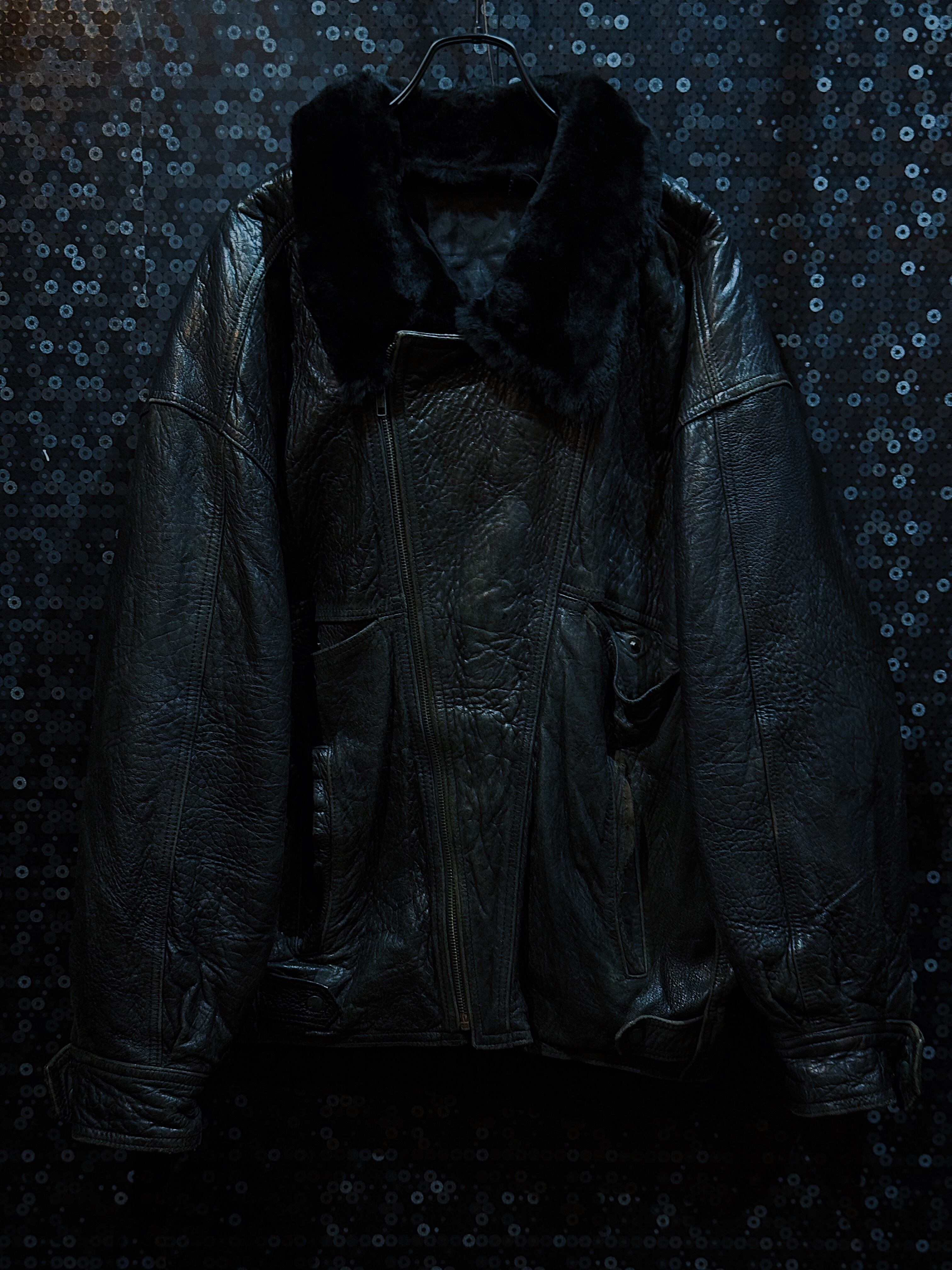 【ÆIEM】"vintage"fur aging detail double leather jacket