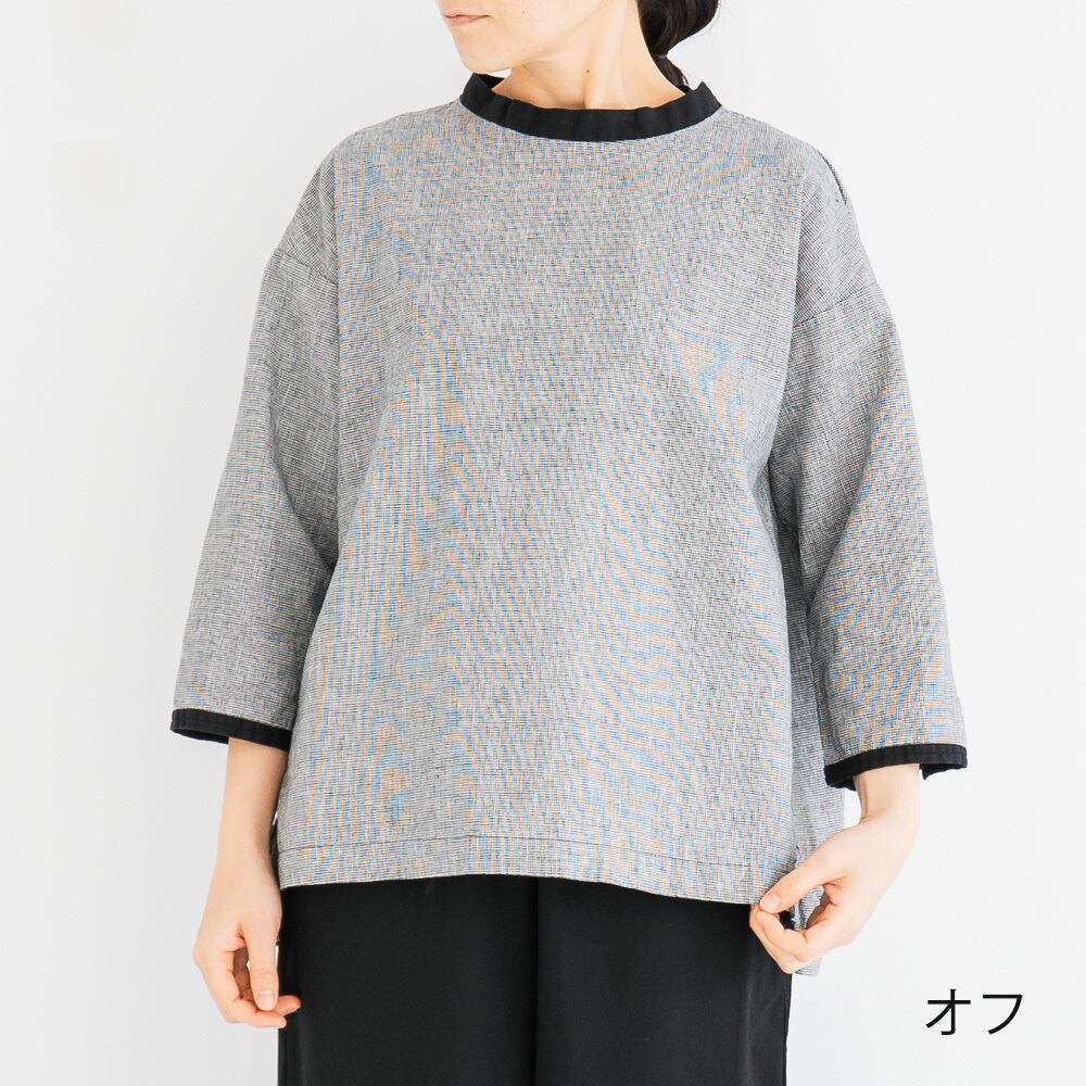 プリット prit 16/1リネンコットンハウンドトゥース7分袖クレリックPO(P81212)全2色【レターパックプラス可】