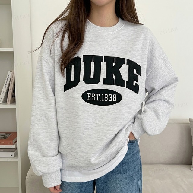 【即納】Y-5138　2026秋新作♡DUKE刺繍ロゴスウェット　ホワイトメランジ　1013