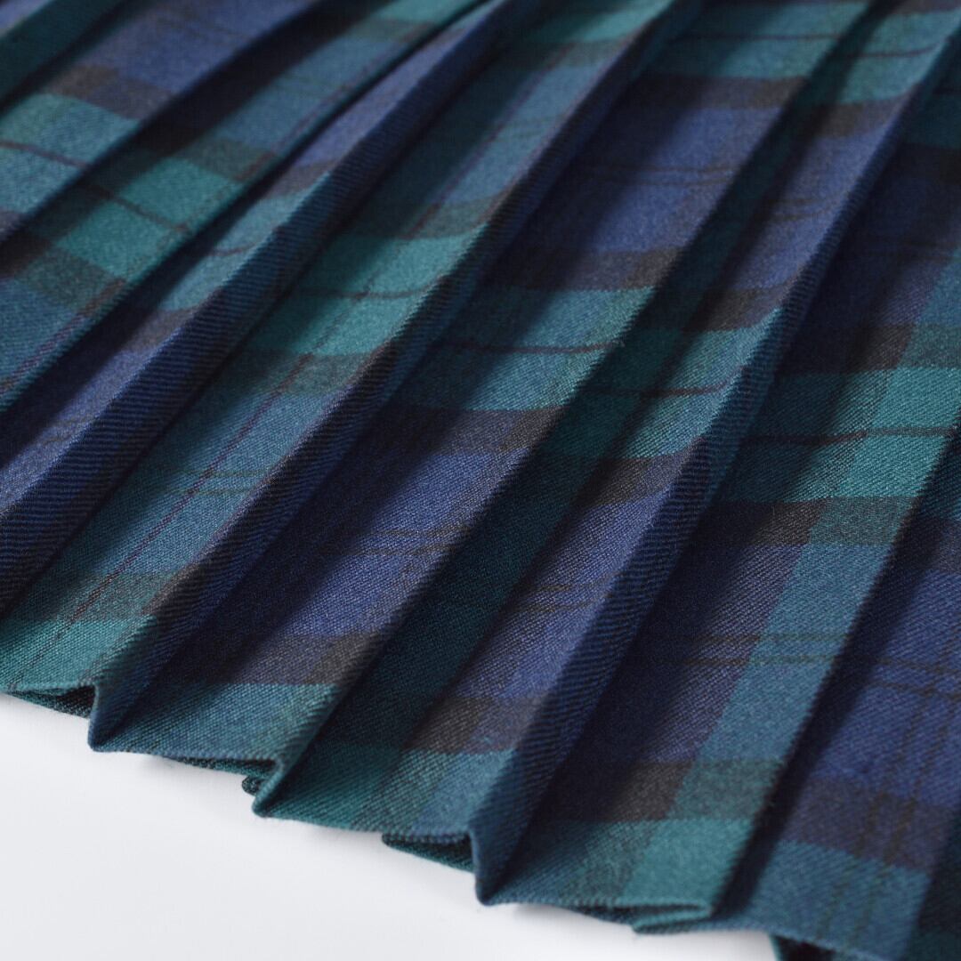 Sarahwear サラウエア ウーステッドタータンチェックプリーツスカート・ブラックウォッチ サラリとした肌触り。裏地付きです【送料無料】