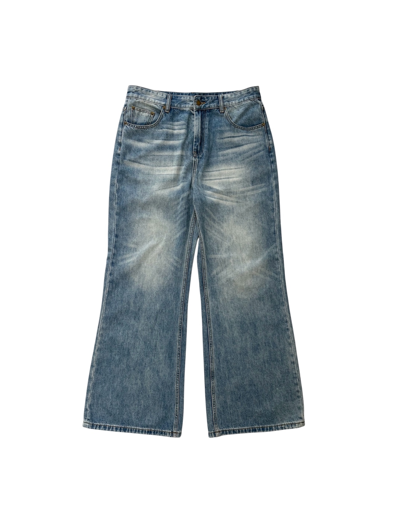 Washed Blue Wide Flare Denim