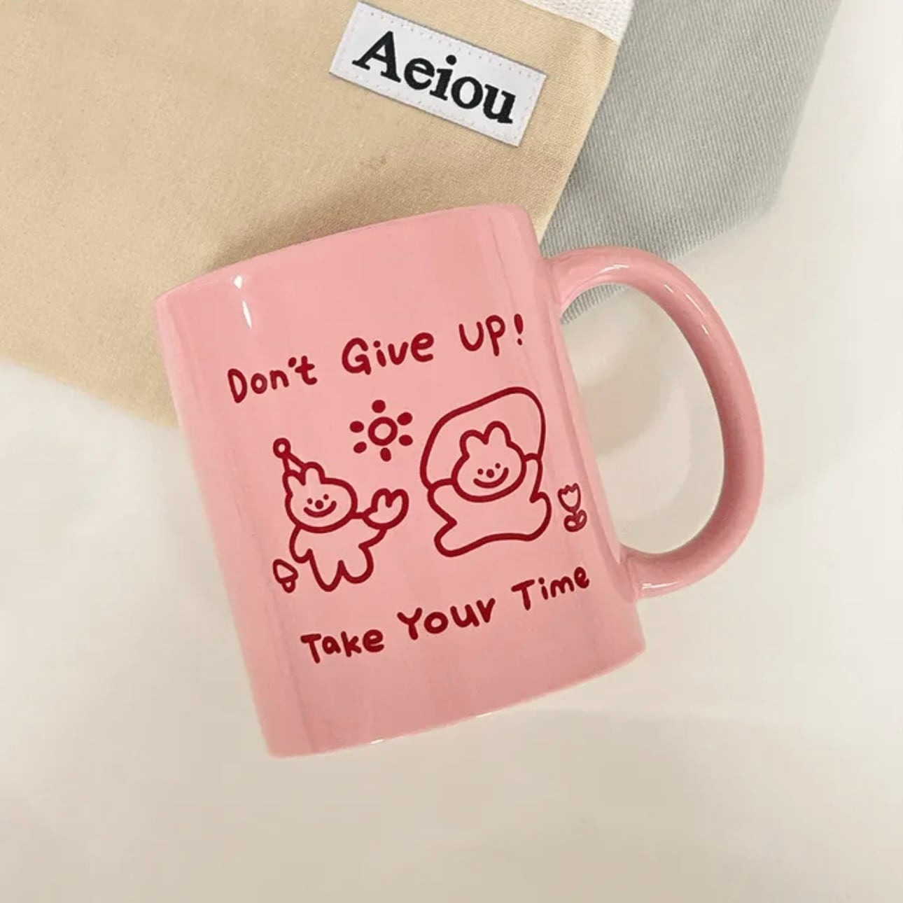 Don't give up mug / ドントギブアップ マグカップ ラビット ピンク
